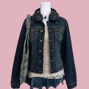 y2k dark wash denim grunge downtown it girl elevated basic cropped jean jacket